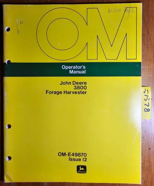 John Deere 3800 Forage Harvester Owner's Operator's Manual OM-E49870 I2