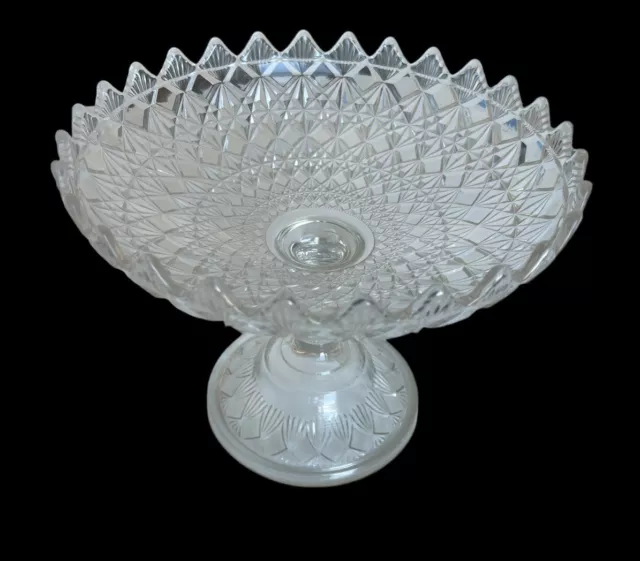 EAPG King Son & Co Open Compote Fine Cut Block Footed Clear Crystal 7.5”Tall Atq 3