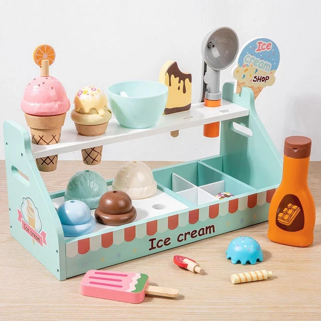 ICE CREAM SHOP Toys with Wooden Stand Education Pretend Play Food Toy ...