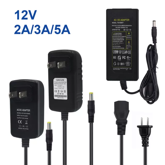 12V 1/2/3/5A AC/DC Power Supply Adapter Safety Charger Connector LED CCTV Camera
