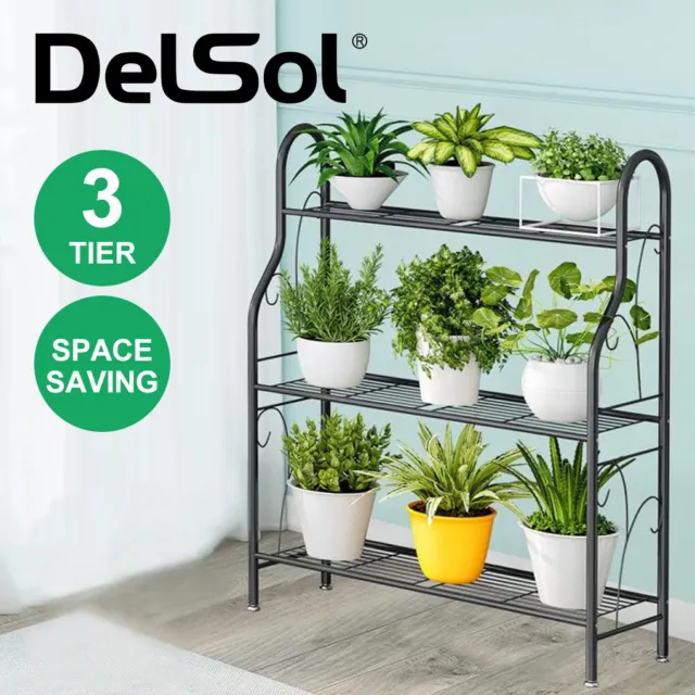 DelSol Metal Plant Stand Rack 3 Tier Plant Display Shelf Flower Pot Holder Rack