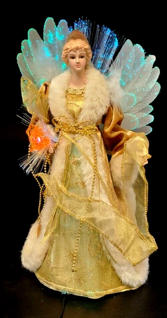 Christmas Tree Topper Fiber Optic Angel Figure Changes Colors 14” Tall