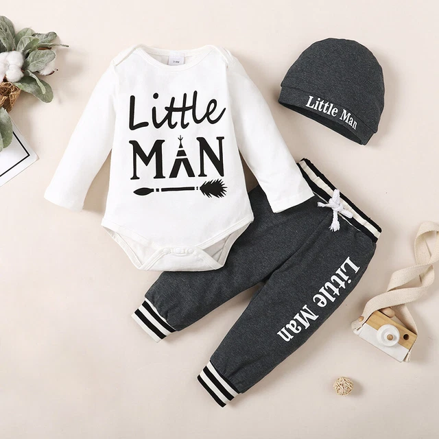 3PCS Newborn Baby Boys Long Sleeve Tops Pants Hat Outfits Tracksuit Clothes Set 3