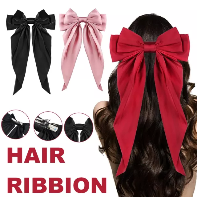 Womens Korea Elegant Long Bow Hairpin Large Ribbon Hair Clip Hair Accessories