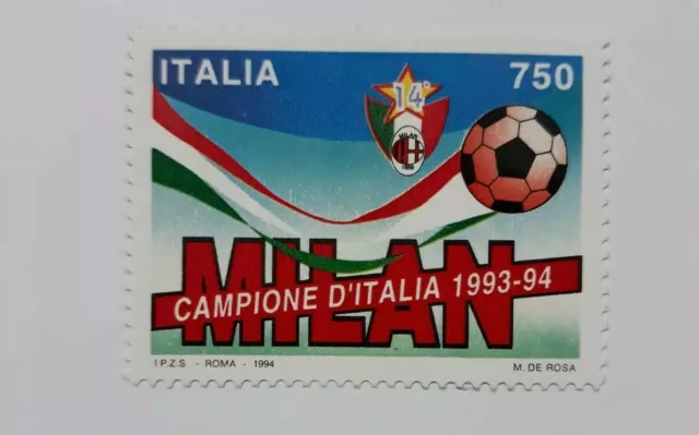 ITALIA UN FRANCOBOLLO CAMPIONE D'ITALIA MILAN 750 LIRE 1994 nuovo**