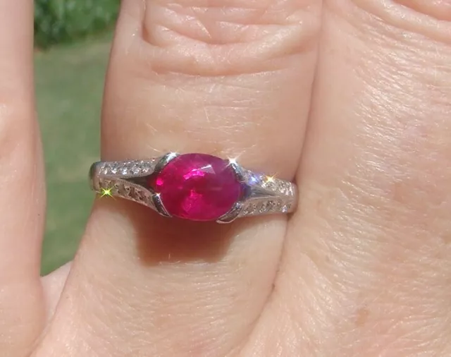 $8,200 natural untreated Burmese Ruby G-H/VS-SI Diamonds 18k White Gold Ring 971