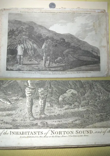 Vintage ILLUST.Capt.Cook Voyages,1786,NORTON SOUND HABITATIONS