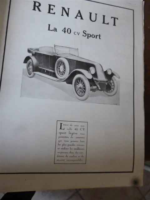 RENAULT 40 CV sport automobile 11 publicité papier ILLUSTRATION 1925