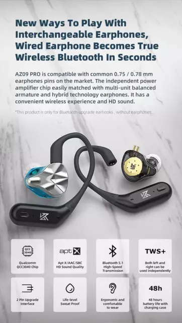 KZ AZ09 PRO Bluetooth Modul, IEM Kopfhörerkabel, Apt X Wireless Ohrhaken Kabel 3