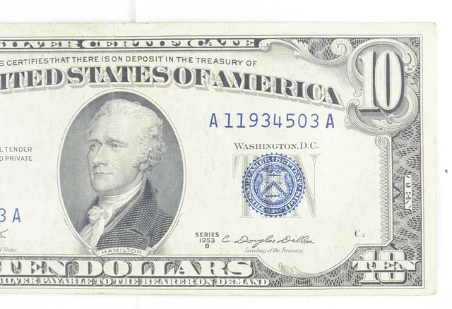 CRISP - 1953-B SILVER CERTIFICATE - US $10 Note - Higher Grade *094
