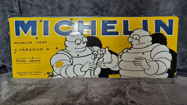 Enseigne Publicitaire Vintage Michelin Gazoil Porcelaine émaillée | Double Face Années 50 | Rare