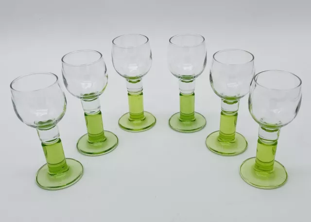 Set Of 6 Bormioli Rocco Limoncino Liquor Cordial Shot Glasses Green Stem Italy