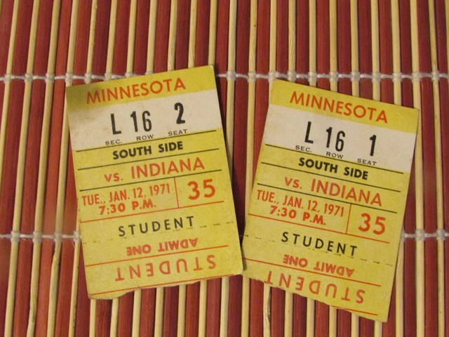 1971 Indiana Hoosiers Men's Basketball Ticket Stubs Vs  Minnesota, Ohio Lot Of 3