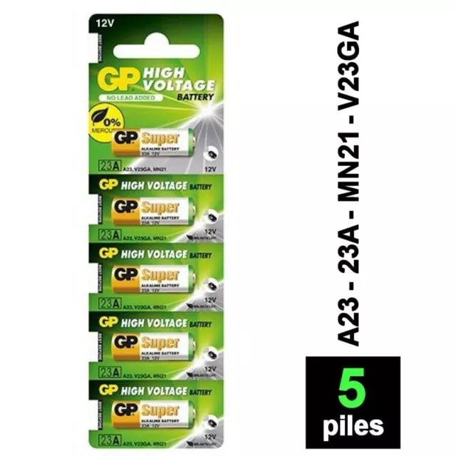 Pile 23A MN21 A23 V23GA LRV08 L1028 LR23A E23 V23A lot de 5 piles GP Batteries