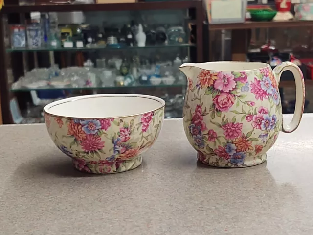 Royal Winton Grimwades "MAYFAIR"  Floral Chintz Creamer & Open Sugar Pls Read