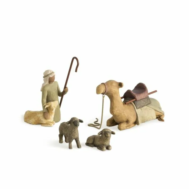 Willow Tree Shepherd and Stable Animals, Sculpted Hand-Painted Nativity