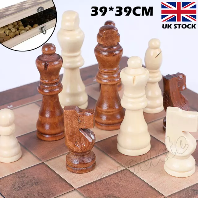 Large Chess Wooden Set Folding Chessboard Pieces Wood Board Chess Board 39cm_NEW