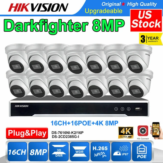 HIKVISION 16CH 16POE NVR 4K 8MP IP Camera CCTV System Darkfighter