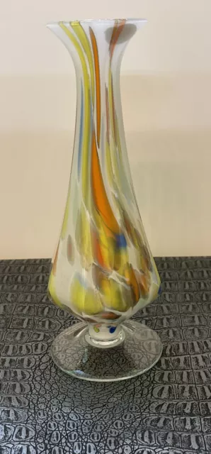 Beautiful Murano Vase Hand Blown Art Glass An Array Of White Yellow Blue Green