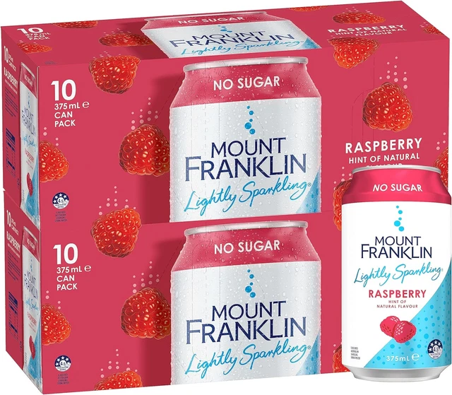 MOUNT FRANKLIN LIGHTLY Sparkling Water Raspberry Multipack Cans 20 X ...