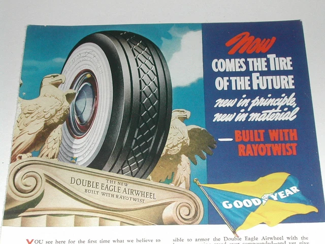1938 Goodyear Tire ad, Double Eagle tire, color art