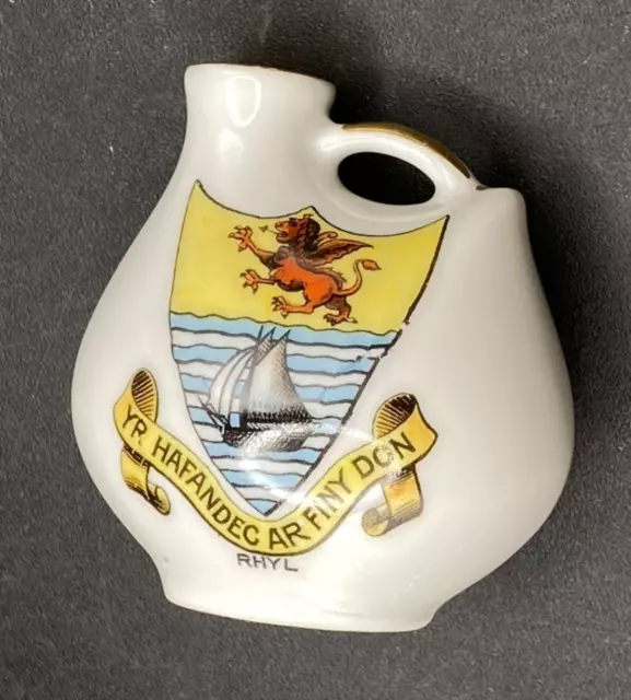 RHYL - Moto Crested China - Anitque Flagon Jug Pitcher - Expats Collectable Gift