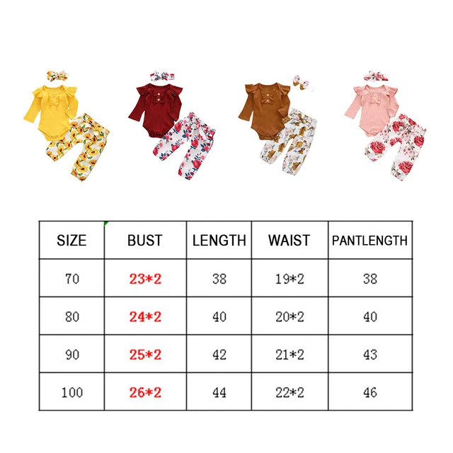 Newborn Baby Girls Ruffle Long Sleeve Romper Tops + Floral Pants Clothes Outfits 4