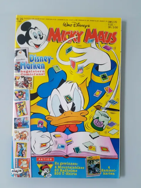 Micky Maus Comicheft 29 1992 mit Beilage Disney-Marken + Sammelkarten