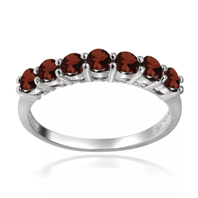 Sterling Silver African Garnet 3mm Thin Half Eternity Band Ring, Size 9