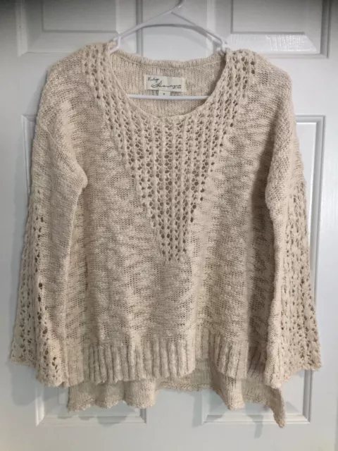 Vintage Havana Boho Beige Long Sleeve Woven Layering Sweater Cotton S