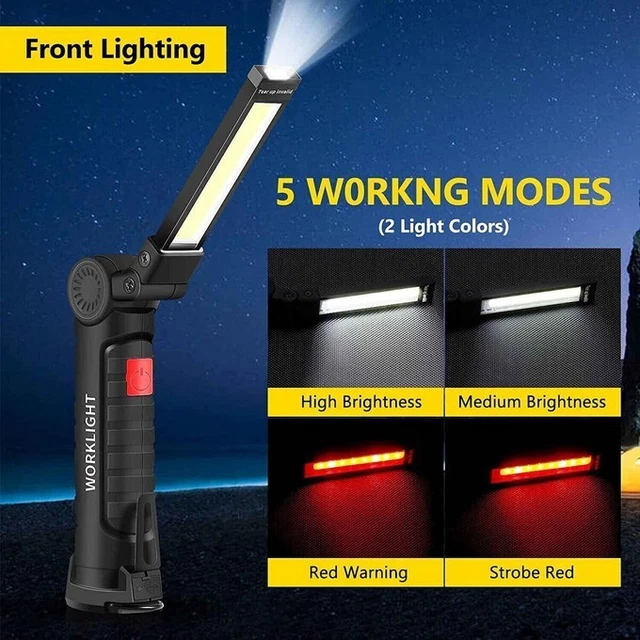 Lot De 2 Lampes De Travail COB LED Rechargeables - Magnétiques, étanches IP65, Pliables - Pour Mécanique, Bricolage, Camping
