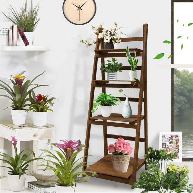 4TIER LADDER BOOKCASE Storage Rack Bookshelf Plant Stand Display