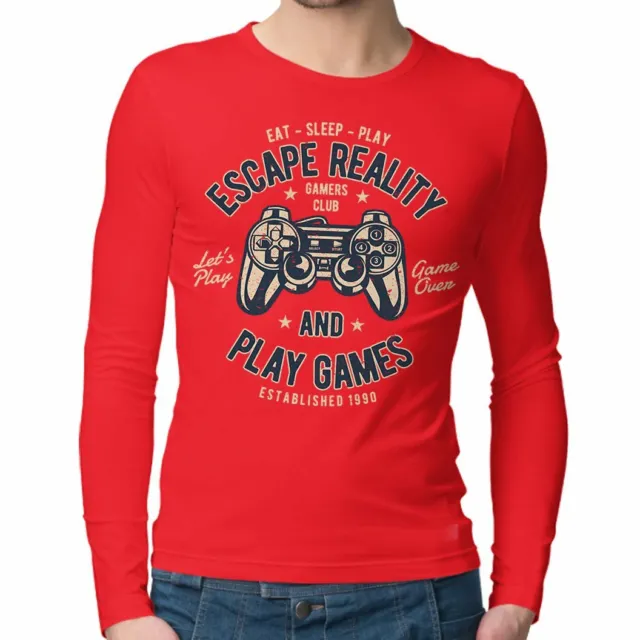Eat Sleep Play Games Mens Long Sleeve T-Shirt Escape Reality