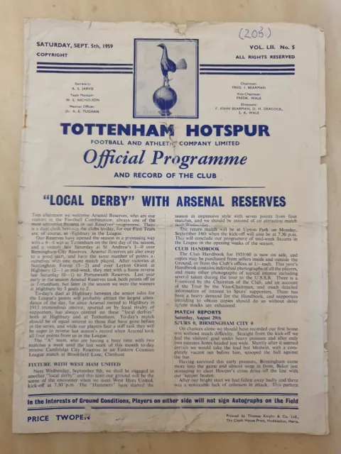 1959/60 Tottenham Hotspur Reserves V Arsenal Reserves Football Combination Match