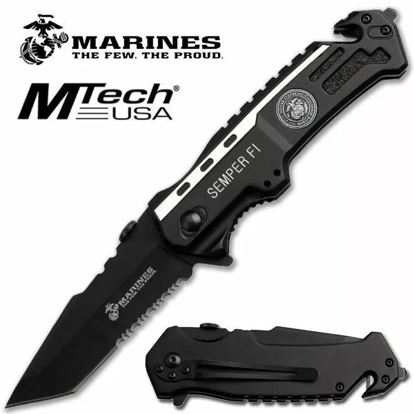 8.25 Officially Licensed US MARINES Spring Assisted Tactical Pocket Knife 1002TS
