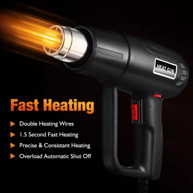 Electric Heat Gun Hot Air Adjustable Temperature Nozzles Heating Power Tool 600℃