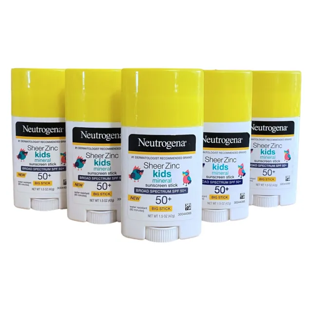 Neutrogena Sheer Zinc Oxide Kids Mineral Sunscreen Stick SPF 50+ 1.5 oz (5 Pack)