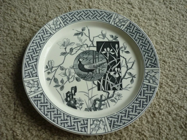 Mintons Aesthetic Transferware 'Faisan' Pattern Black & White Plate/ 1880
