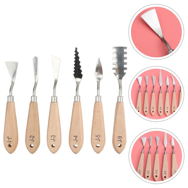 6pcs peinture à l'huile spatules pigments mélanges grattage en bois poignée pein