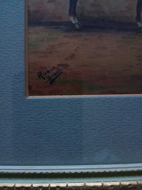 DIPINTO CAVALIERE CON innamorata Quadro Olio su tavoletta 18x13 cm