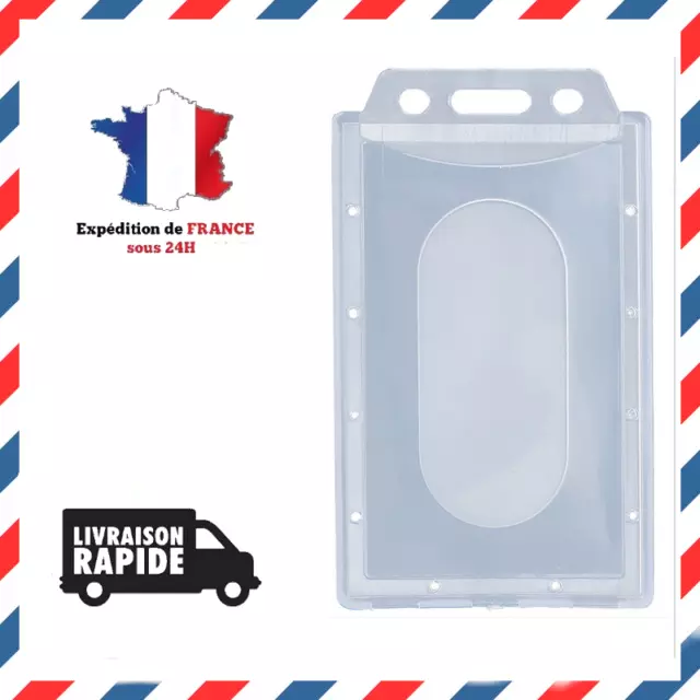 Porte Badge Carte Format Vertical Plastique Rigide Support Etui Card ID Holder