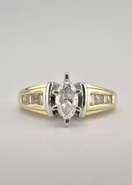 Designer 14k Yellow Gold Marquise & Round & Baguette Diamond ENGAGEMENT Ring