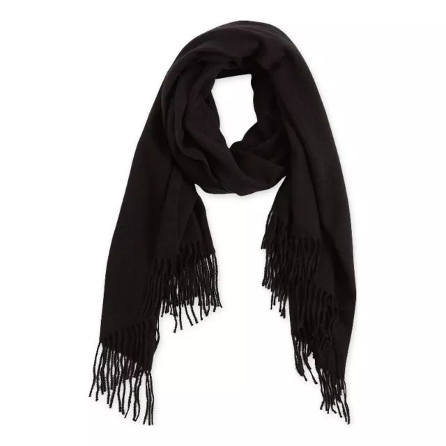 Solid Fringe Scarf - Black 76x28.5