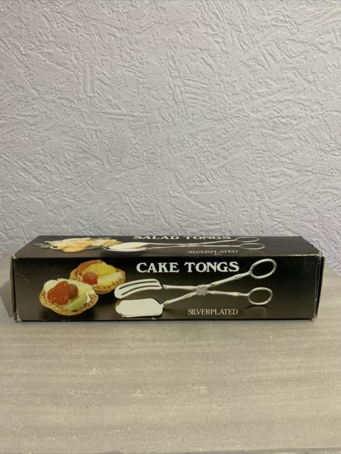 Vintage Silver Plated Salad/cake Tongs In Original Box 2