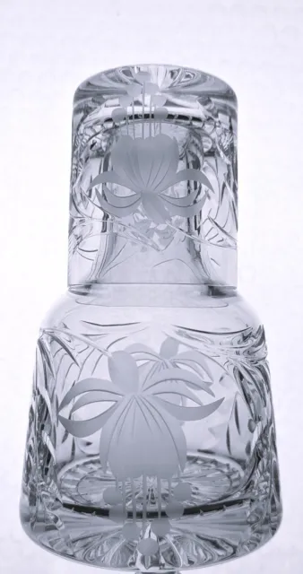 Gorgeous Lead Crystal FUCHSIA Cut Glass Bedside  Desk Decanter & Glass - 17cm