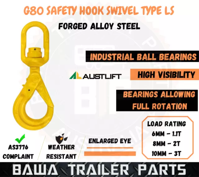 G80 Swivel Hook Safety Hook Catch Sling Eye Lifting Chain Connector 6mm 8mm 10mm