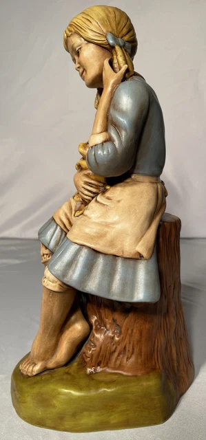Vintage Holland Mold Girl Sitting On Tree Stump Holding Dog Puppy 1971 16” Tall 5