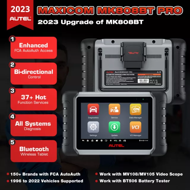 2024 Autel MaxiCOM MK808BT PRO Car Diagnostic Auto OBD2 Scanner FULL SYSTEM EPB