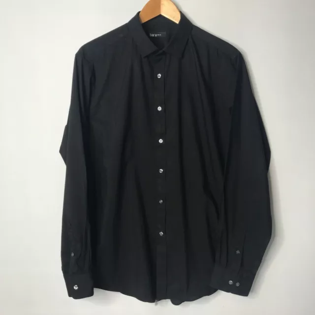 Bar III Mens Shirt Long Sleeve Button Up Black Slim Fit Size Large 16.5 34/35