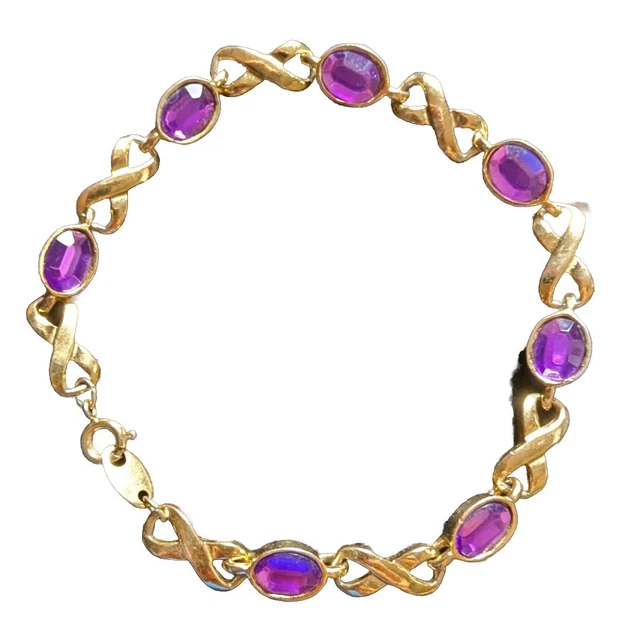 Avon Signed Bracelet Purple Stones Goldtone oct23